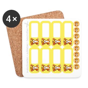 DIY Schulaufkleber Säbelzahntiger 16er Sticker-Set - Untersetzer (4er-Set) - Weiß - Vorne