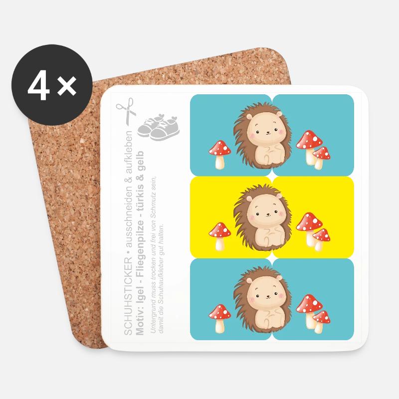DIY - Schuhaufkleber Igel & Fliegenpilz blau gelb - Untersetzer (4er-Set) - Weiß