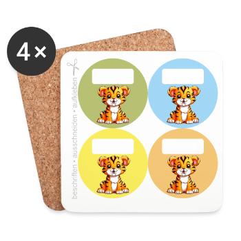 DIY Schulaufkleber Säbelzahntiger 4er Set rund - Untersetzer (4er-Set) - Weiß - Vorne