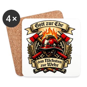 Feuerwehr Abzeichen Flammendes Wappen - Untersetzer (4er-Set) - Weiß - Vorne