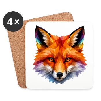 Tête de renard polygonale colorée - Dessous de verre (lot de 4) - blanc - Devant