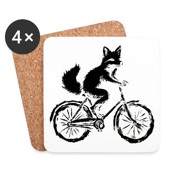 Le renard cycliste drôle - Dessous de verre (lot de 4) - blanc - Devant