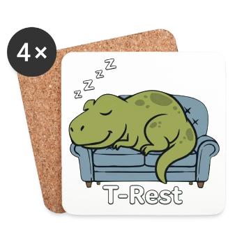 T-Rest Dino Sleeps On The Couch - Coasters (set of 4) - white - Front