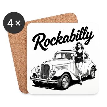 Rockabilly Pin-Up & Design de voitures classiques Hot Rod - Dessous de verre (lot de 4) - blanc - Devant