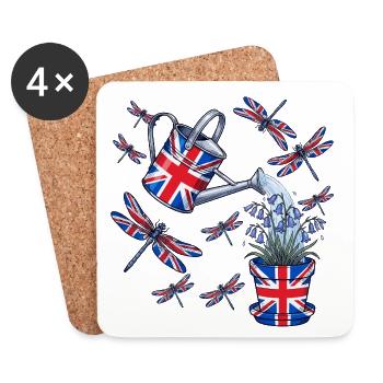 Britische Gartenkunst: Kanne und Blüten - Untersetzer (4er-Set) - Weiß - Vorne