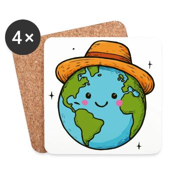 Terre Souriante au Chapeau - Dessous de verre (lot de 4) - blanc - Devant