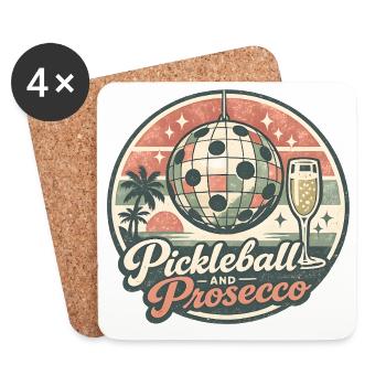 Pickleball and Prosecco Retro Logo - Coasters (set of 4) - white - Front