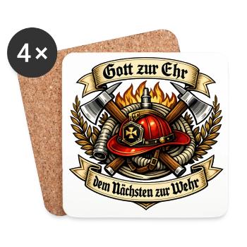 Feuerwehr Emblem mit Helm und Äxten - Untersetzer (4er-Set) - Weiß - Vorne