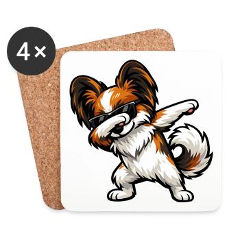 Chien Papillon - Dessous de verre (lot de 4) - blanc - Devant