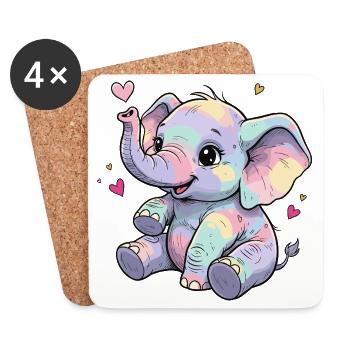 Cœur câlin d’éléphant pastel - Dessous de verre (lot de 4) - blanc - Devant