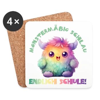 Kuschel Monster Schulkind 2026 Endlich Schule - Untersetzer (4er-Set) - Weiß - Vorne