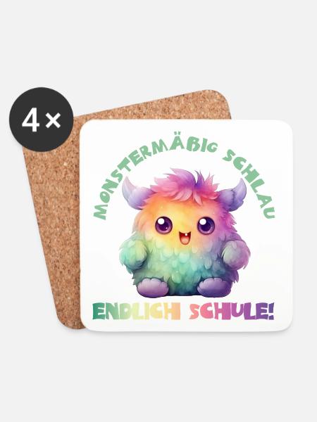 Kuschel Monster Schulkind 2026 Endlich Schule - Untersetzer (4er-Set) - Weiß