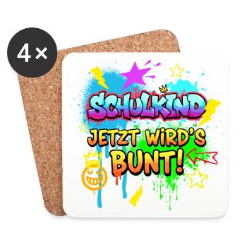 Schulkind Jetzt wird's bunt! - Graffiti Design - Untersetzer (4er-Set) - Weiß - Vorne