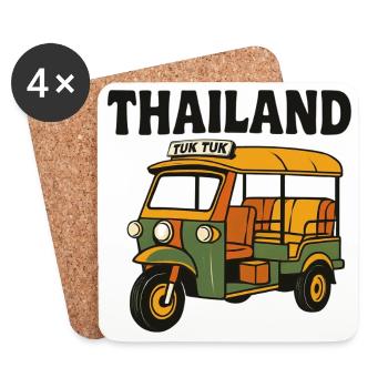 Dessin animé rétro thaïlandais Tuk Tuk - Dessous de verre (lot de 4) - blanc - Devant