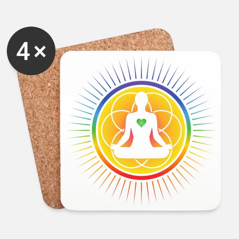 Aura Chakrasymbol mit allen 7 Chakrafarben - Untersetzer (4er-Set) - Weiß