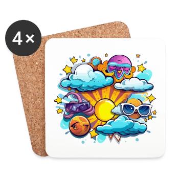 Joys of the sun in the circle of clouds - Coasters (set of 4) - white - Front
