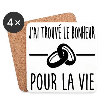 Mariage Romantique - J'ai trouvé le bonheur  - Dessous de verre (lot de 4) - blanc - Devant