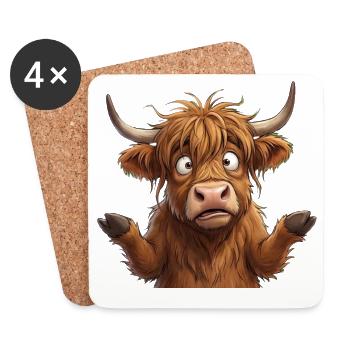 Cartoonfreundliche Highland-Kuh - Untersetzer (4er-Set) - Weiß - Vorne