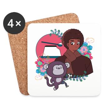 Garçon d’anime et singe de football avec prothèse - Dessous de verre (lot de 4) - blanc - Devant