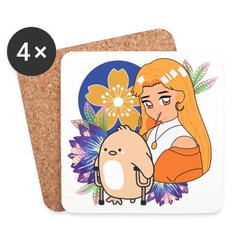 Anime-Mädchen und Vogel mit Krücken-Kunst - Untersetzer (4er-Set) - Weiß - Vorne