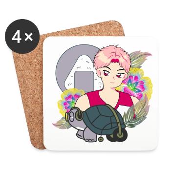 Anime Boy et Tortue avec des dessins de rôdeur - Dessous de verre (lot de 4) - blanc - Devant