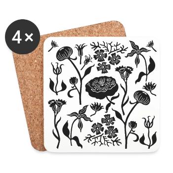 Peonies Forever L Botanical Peonies L Black - Coasters (set of 4) - white - Front