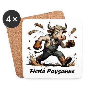 Fierté Paysanne, vache en salopette et botte - Dessous de verre (lot de 4) - blanc - Devant