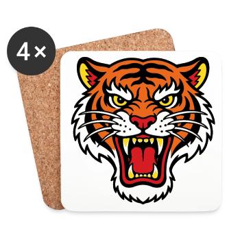 Wilder Tigerkopf-Tattoo-Stil - Untersetzer (4er-Set) - Weiß - Vorne