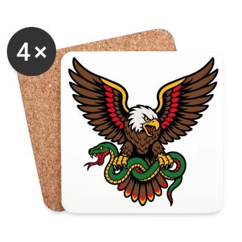Aigle et serpent style tattoo old school - Dessous de verre (lot de 4) - blanc - Devant