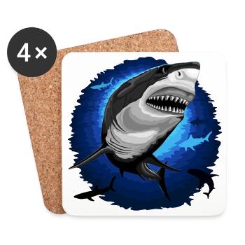 Mâchoires d’attaque de requin sur un océan bleu profond - Dessous de verre (lot de 4) - blanc - Devant