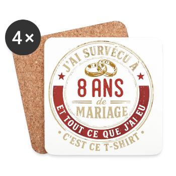 Humour Anniversaire : J'ai Survécu à 8 Ans - Dessous de verre (lot de 4) - blanc - Devant