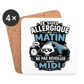 Allergique au matin ! - Dessous de verre (lot de 4) - blanc - Devant