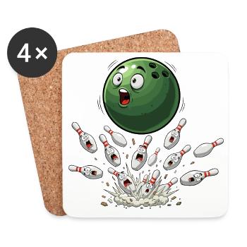 La boule verte de bowling touche les quilles - Dessous de verre (lot de 4) - blanc - Devant