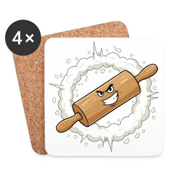 Angry Rolling Pin Cartoon - Coasters (set of 4) - white - Front