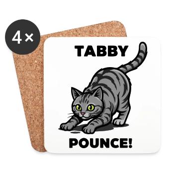 Tigerkatze Tabby springt Katzenjagd - Untersetzer (4er-Set) - Weiß - Vorne