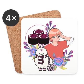 Sushi-Zeit & Alpaca im Rollstuhl - Untersetzer (4er-Set) - Weiß - Vorne