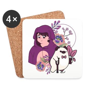 Anime-Mädchen und Schwein mit Prothesen- und Krückenkunst - Untersetzer (4er-Set) - Weiß - Vorne