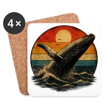 Baleine au coucher de soleil rétro - Dessous de verre (lot de 4) - blanc - Devant