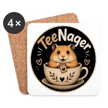 Kuscheltier im Teebecher Teenager Wortspiel - Untersetzer (4er-Set) - Weiß - Vorne
