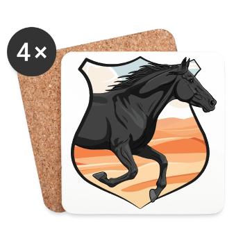 Un cheval Abaga au galop, un écusson et un désert - Dessous de verre (lot de 4) - blanc - Devant