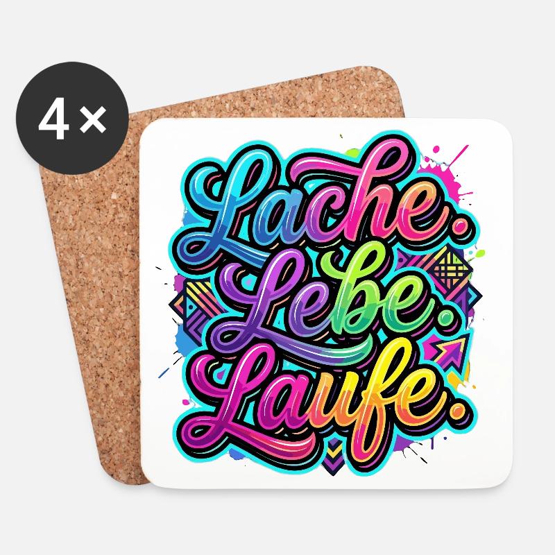 Lache Lebe Laufe Graffiti - Untersetzer (4er-Set) - Weiß