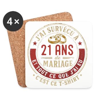 Humour Anniversaire : J'ai Survécu à 21 Ans - Dessous de verre (lot de 4) - blanc - Devant