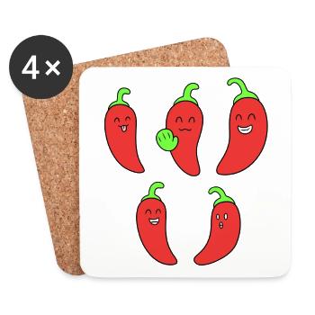 Funny chili face - Coasters (set of 4) - white - Front