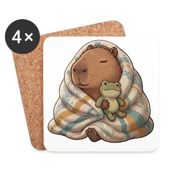 Petit capybara en peluche avec son amie grenouille - Dessous de verre (lot de 4) - blanc - Devant