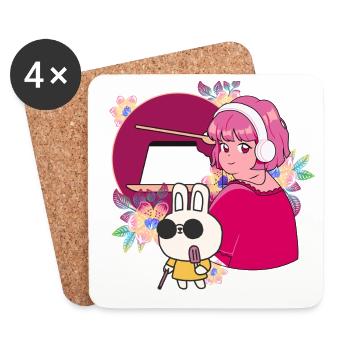 Manga-Mädchen mit Kopfhörern und blindem Kaninchen - Untersetzer (4er-Set) - Weiß - Vorne