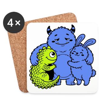 Niedliche Monster - Untersetzer (4er-Set) - Weiß - Vorne