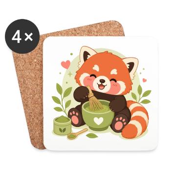 roter Panda Matcha Liebe - Untersetzer (4er-Set) - Weiß - Vorne