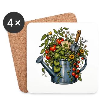 Chaos Gardening Watering Can Tomato Herbs - Coasters (set of 4) - white - Front