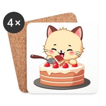 Katze isst Kuchen - Untersetzer (4er-Set) - Weiß - Vorne