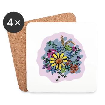 Colorful Flower Bouquet Illustration - Coasters (set of 4) - white - Front